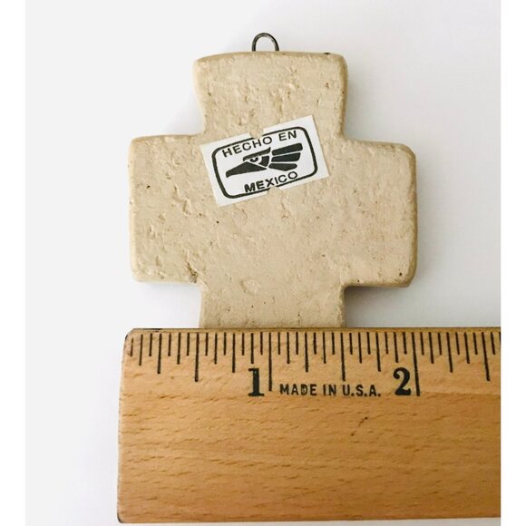 Hecho En Mexico Ceramic Cross Handmade Green 3" Small Wall Decor Mexican - Picture 6 of 6